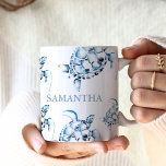 Personalised Sea Turtle Beach Theme Coffee Mug<br><div class="desc">Add coastal style to your home with my beach themed personalised mug featuring a replica of my original hand painted watercolor sea turtle in shades of cool blue. Your name is set in a traditional serif font. Makes a perfect gift under $25 for the marine wildlife lover in your life....</div>