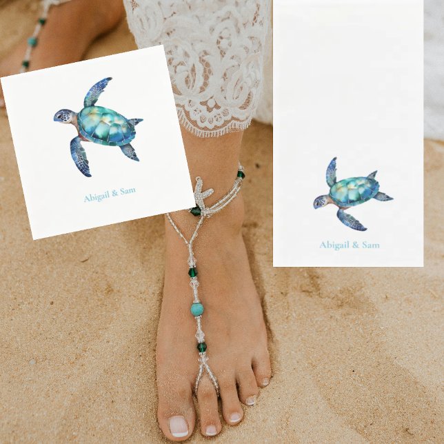 Personalised Sea Turtle Beach Wedding  Napkin (Creator Uploaded)