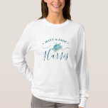 Personalised Sea Turtle T-shirts for Bride<br><div class="desc">Celebrate your beach wedding in Florida with this personalised long-sleeved wedding t-shirt featuring a beautiful sea turtle design in shades of turquoise. Perfect for bride and groom looks, this shirt is a fun and stylish addition to your wedding festivities—whether you're walking the sand in Miami, enjoying a sunset rehearsal, or...</div>