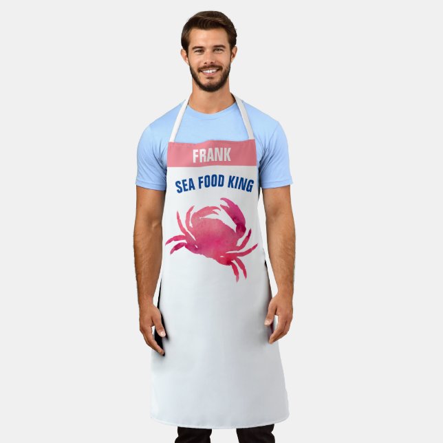 Personalised Seafood King Pink Crab Graphic Chef Apron (Worn)