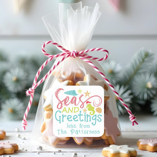 Personalised Seas and Greetings Coastal Christmas Square Sticker