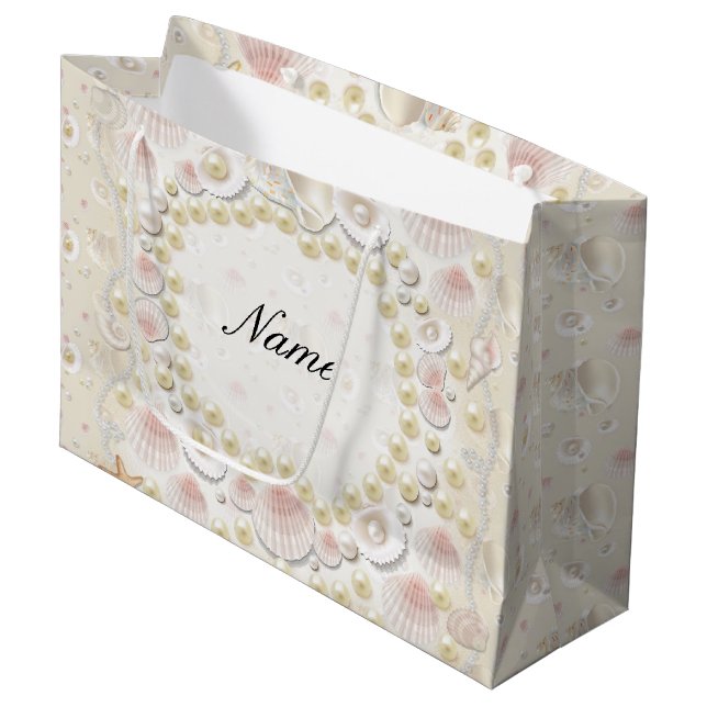 Personalised Seashells and Pearls Large Gift Bag (Front Angled)