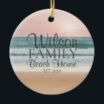 Personalised Seaside Beach House Ceramic Tree Decoration<br><div class="desc">This Personalised Beach house ornament is the perfect gift for your seaside loving friends and family.</div>