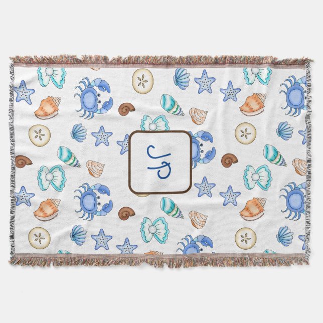 Personalised Seaside Beach Themed Boy's  Throw Blanket (Front)