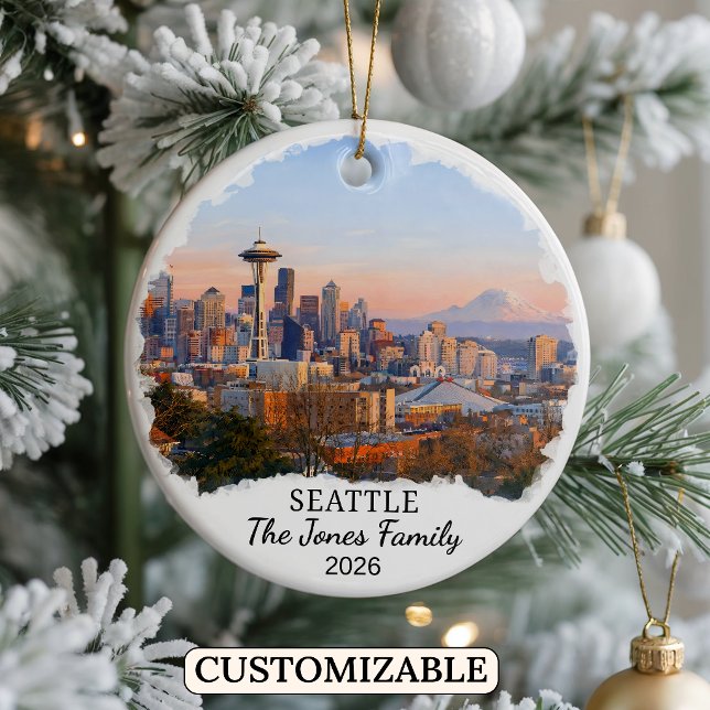 Personalised Seattle Ornament, Custom Washington Ceramic Tree Decoration (Creator Uploaded)