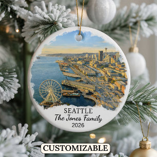 Personalised Seattle Ornament, Custom Washington Ceramic Tree Decoration