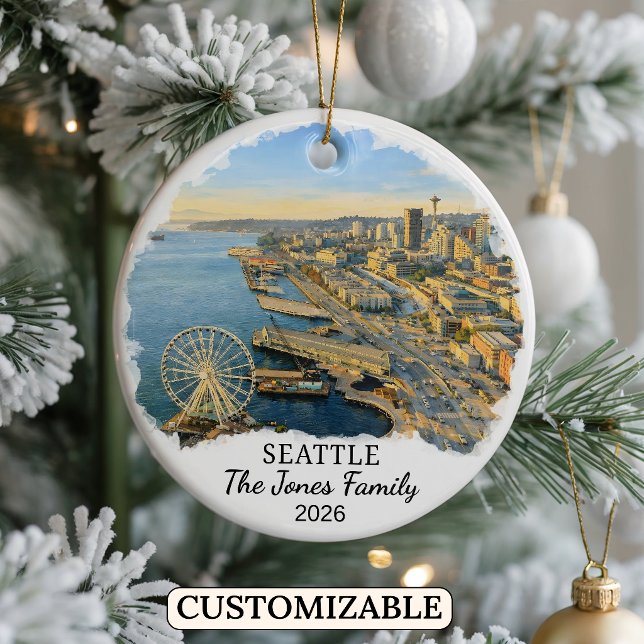 Personalised Seattle Ornament, Custom Washington Ceramic Tree Decoration (Creator Uploaded)