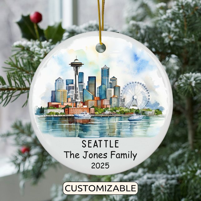 Personalised Seattle Ornament, Washington Ceramic Tree Decoration (Creator Uploaded)
