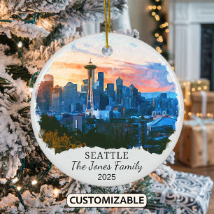 Personalised Seattle Ornament, Washington Gift Ceramic Tree Decoration