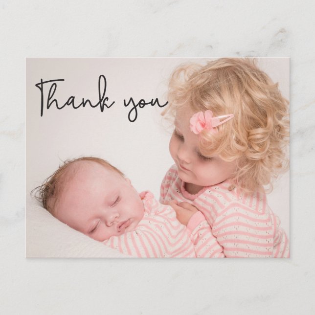 Personalised Second Baby Photo Thank You Announcement Postcard (Front)