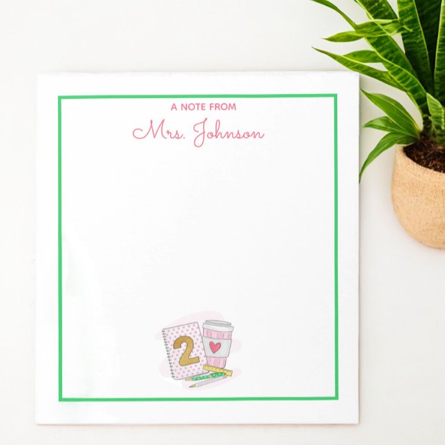 Personalised Second Grade Teacher Pink Preppy Notepad (Creator Uploaded)