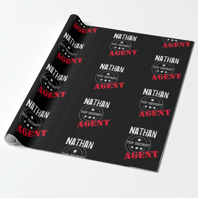 Personalised Secret Agent / Spy Top Secret Wrapping Paper (Unrolled)