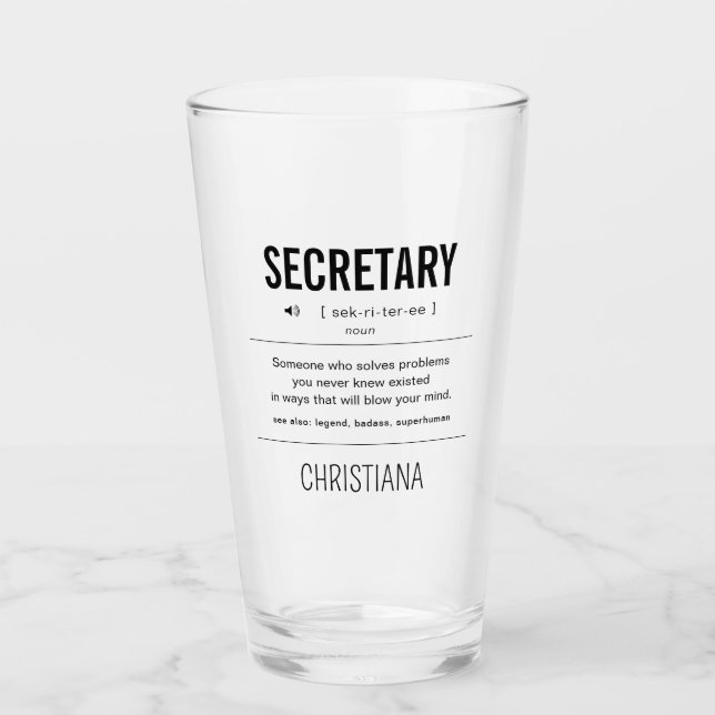 Personalised Secretary Funny Glass (Front)