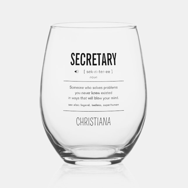 Personalised Secretary Funny Stemless Wine Glass (Front)