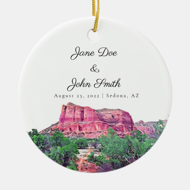 Personalised Sedona Arizona Wedding Ceramic Tree Decoration (Front)