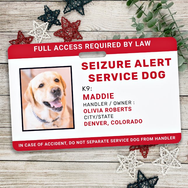 Personalised Seizure Alert Service Dog Photo ID  ID Badge (Creator Uploaded)