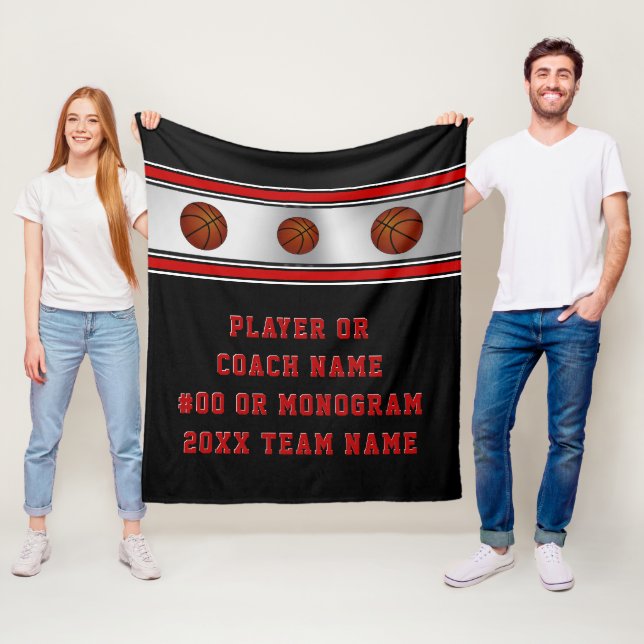 Personalised Senior Basketball Gift Ideas, Black Fleece Blanket (In Situ)
