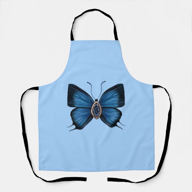 Personalised September Birth Blue Butterfly Apron (Front)