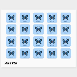 Personalised September Birth Blue Butterfly Square Sticker