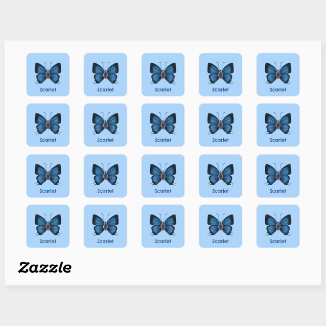 Personalised September Birth Blue Butterfly Square Sticker (Sheet)