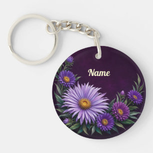 Personalised September Birth Flower Aster  Key Ring