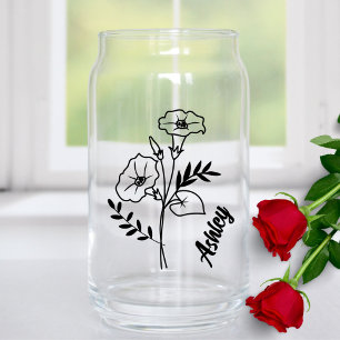 Personalised September Birth Flower Morning Glory  Can Glass