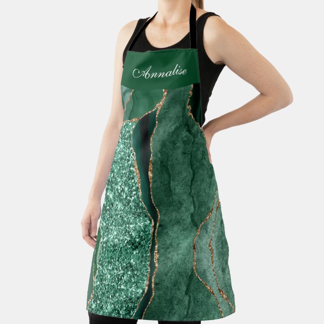 Personalised Sequin Green Agate Apron (Insitu)