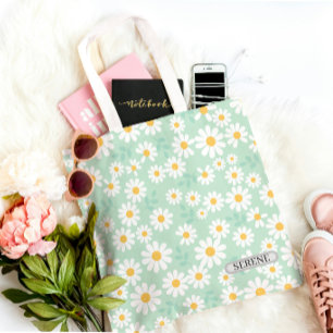 Personalised Serene Daisy Floral Tote Bag