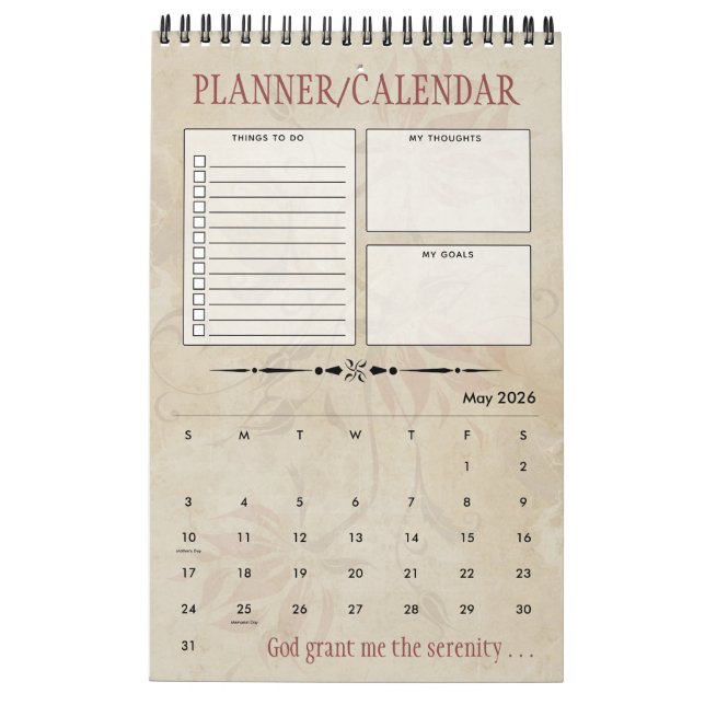 Personalised Serenity Prayer Recovery Gift Planner Calendar (May 2026)