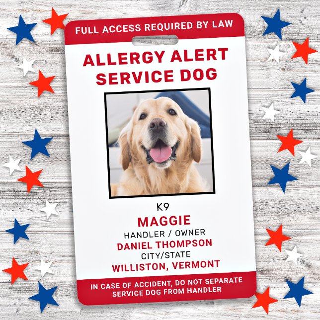 Personalised Service Dog Allergy Alert Dog Photo ID Badge (Creator Uploaded)