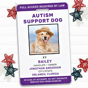 Personalised Service Dog Autism Support Dog Photo ID Badge