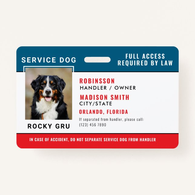 Personalised Service Dog Badge ID Badge (Front)