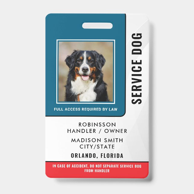 Personalised Service Dog ID Badge (Front)