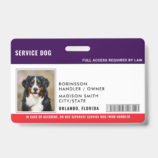 Personalised Service Dog ID Badge (Front)