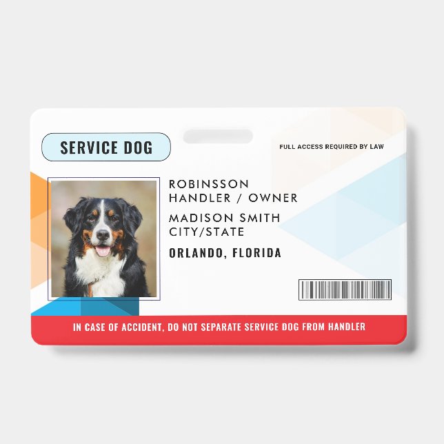 Personalised Service Dog ID Badge (Front)