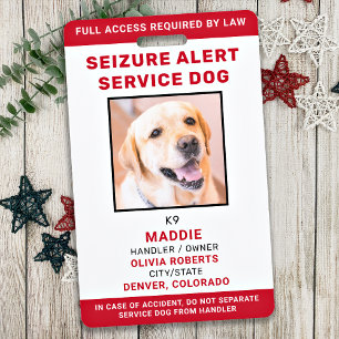 Personalised Service Dog Seizure Alert Dog Photo ID Badge