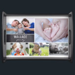 Personalised serving tray with family photos<br><div class="desc">Have treasured family photos and memories of the children,  mum,  dad,  pets and baby on this serving tray. Designed with a chalkboard background for the family name,  customise with the family last name too.</div>