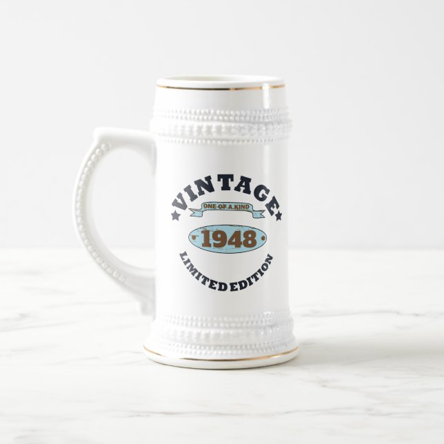 Personalised seventy five vintage 75th birthday beer stein (Left)