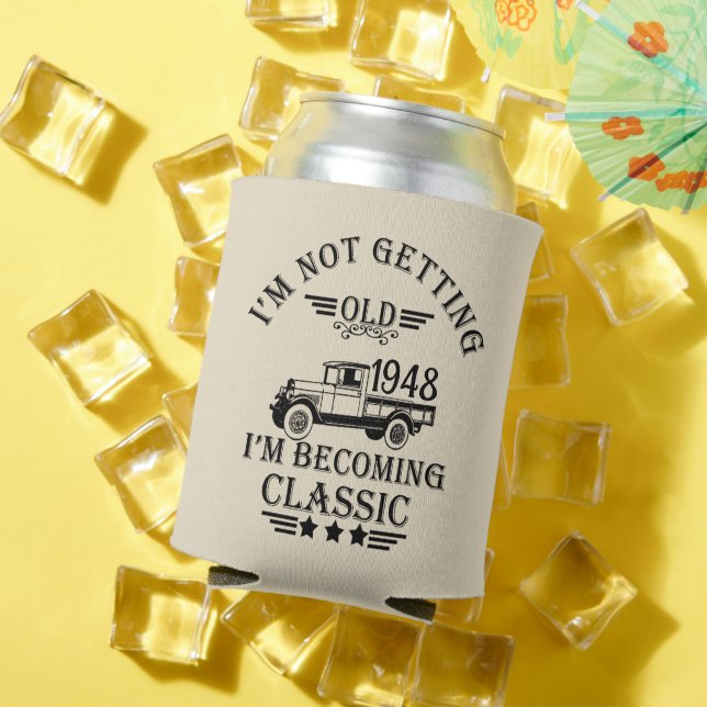 Personalised seventy five vintage 75th birthday can cooler (In Situ Summer)