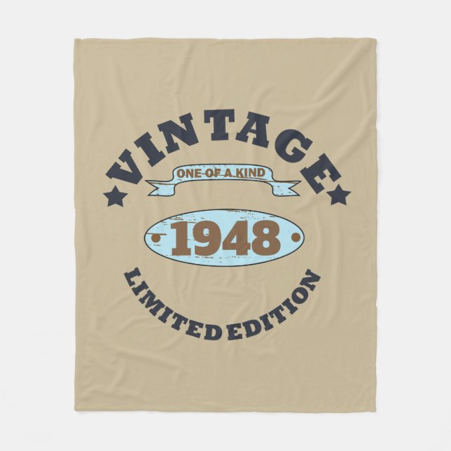 Personalised seventy five vintage 75th birthday fleece blanket (Front)