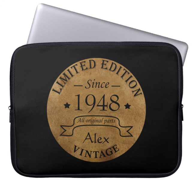 Personalised seventy five vintage 75th birthday laptop sleeve (Front)