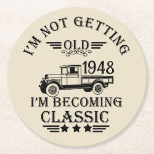 Personalised seventy five vintage 75th birthday round paper coaster