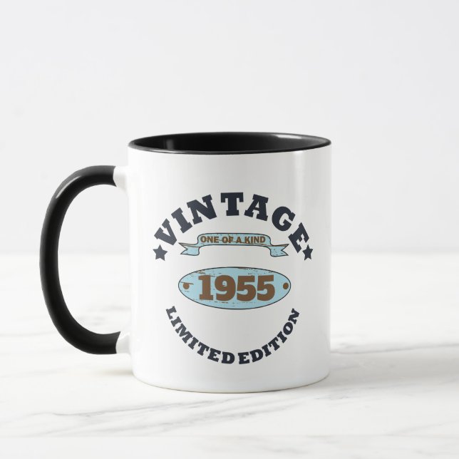 Personalised seventy vintage 70th birthday party mug (Left)