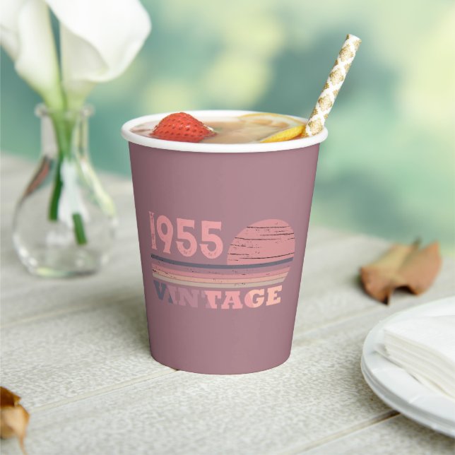 Personalised seventy vintage 70th birthday party paper cups (Insitu)