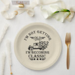 Personalised seventy vintage 70th birthday party paper plate<br><div class="desc">Make your birthday special with this unique design. Add a touch of sophisticated elegance to your birthday celebration with our exquisite, one-of-a-kind designs. These graphics bring sophistication and originality to any product, creating a memorable and stylish gift. They are perfect for those who appreciate a touch of timeless glamour on...</div>