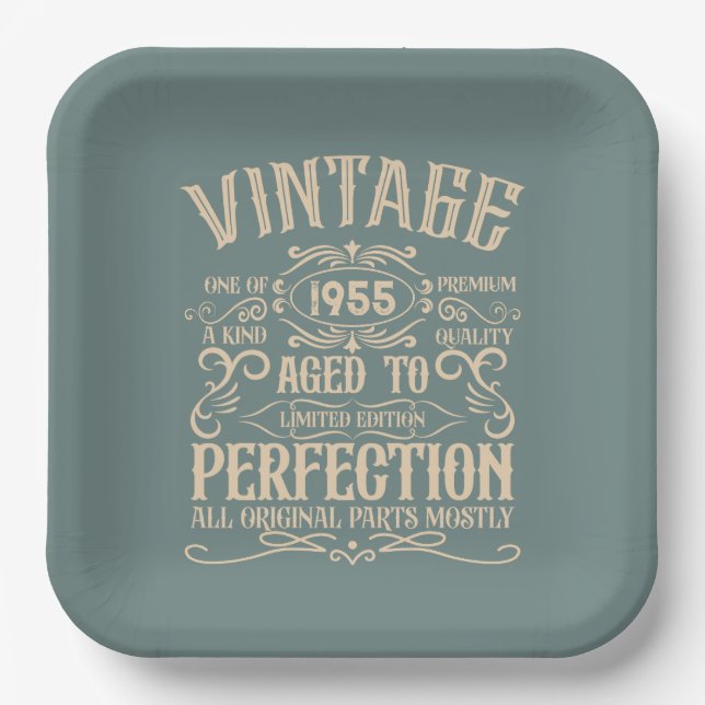 Personalised seventy vintage 70th birthday party paper plate (Front)