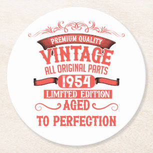 Personalised seventy vintage 70th birthday party round paper coaster