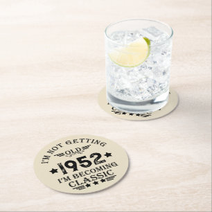 Personalised seventy vintage 70th birthday party round paper coaster