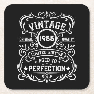 Personalised seventy vintage 70th birthday party square paper coaster