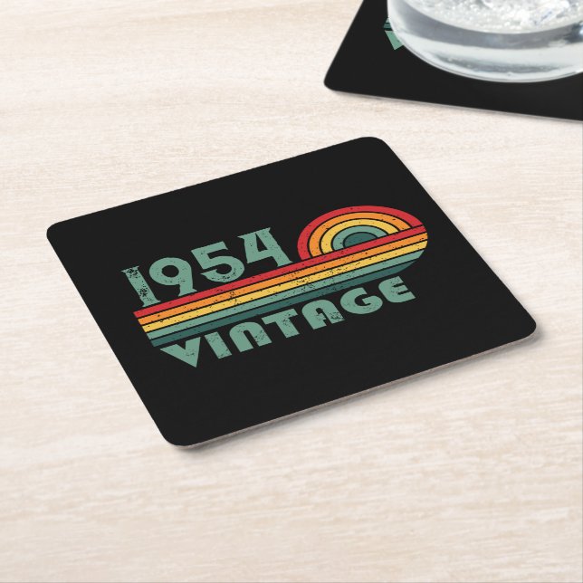 Personalised seventy vintage 70th birthday square paper coaster (Angled)
